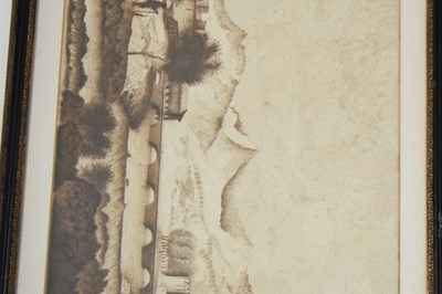 Lot Italian School, circa 1800 - Pair of sepia ink landscapes