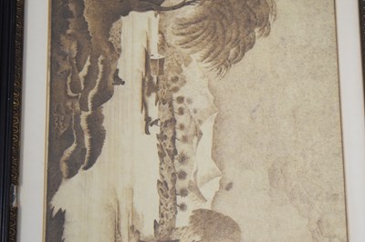 Lot Italian School, circa 1800 - Pair of sepia ink landscapes