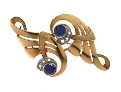 Lot 44 - Sapphire and diamond scroll brooch