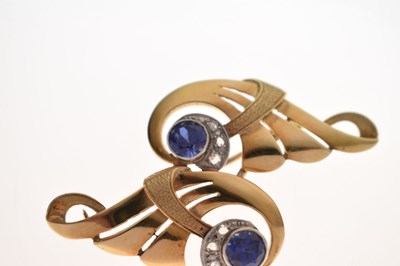 Lot 44 - Sapphire and diamond scroll brooch