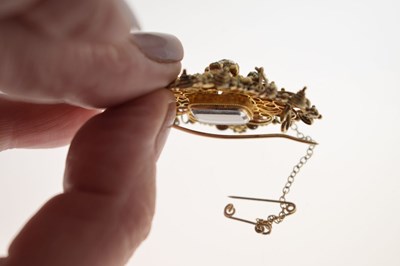 Lot 42 - William IV/Early Victorian cannetille diamond and emerald unmarked yellow metal brooch