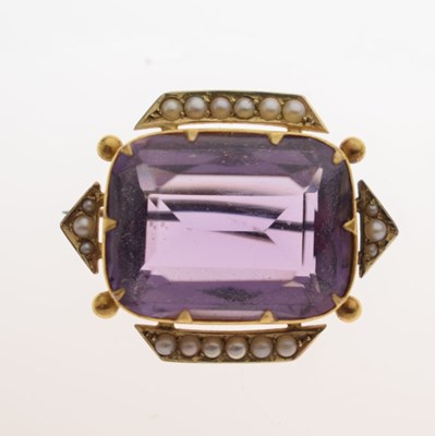 Lot 48 - Late Victorian/Edwardian amethyst seed pearl brooch