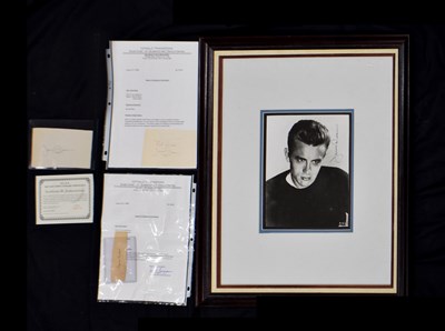 Lot 443 - James Dean black and white photograph with facsimile 'signature', etc