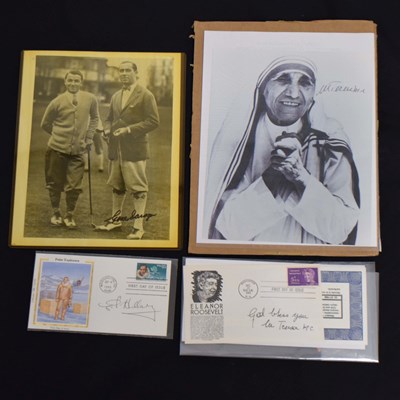 Lot 445 - Edmund Hilary signed First Day cover, a Mother Theresa autographed photograph, etc