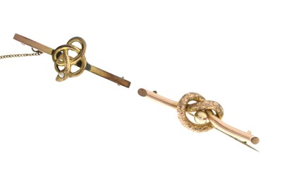 Lot 89 - Two Victorian yellow metal bar brooches, each stamped '9ct'