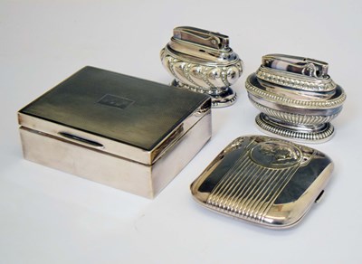 Lot 355 - 20th century white metal tabletop box, two Ronson lighters, etc