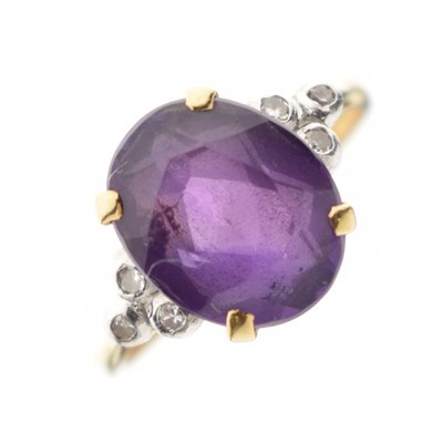 Lot 23 - Amethyst and diamond 18ct gold dress ring