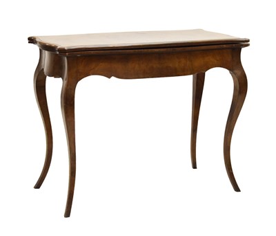 Lot 765 - 19th century French burr walnut serpentine foldover card table