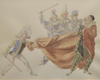 Lot 416 - Claude Harrison ARCA, RP (1922-2009) - Watercolour and pencil - Venetian harlequins