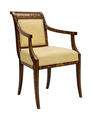 Lot 741 - 19th century Dutch marquetry open armchair