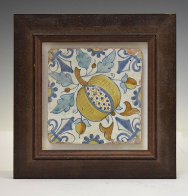 Lot 297 - Late 17th century Dutch polychrome tile - Pomegranate