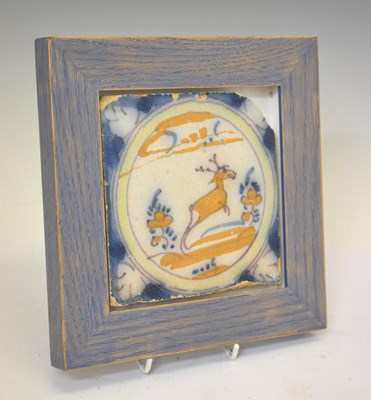 Lot 565 - 18th century Spanish tile depicting a stag