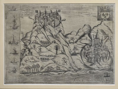 Lot 374 - After Henri / Henry Raignauld - Mid 17th century engraved view of Margat Castle, Syria