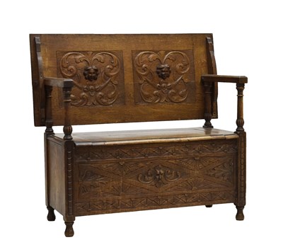 Lot 757 - Early 20th century oak 'monks' bench