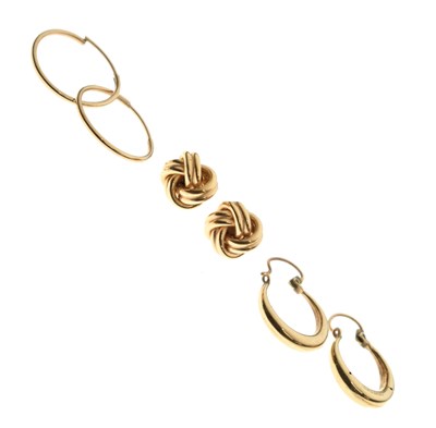 Lot 175 - Three pairs of 9ct gold earrings