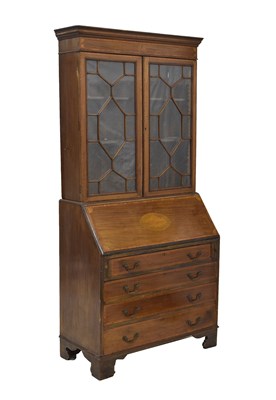 Lot 717 - Edwardian inlaid mahogany and satinwood bureau bookcase