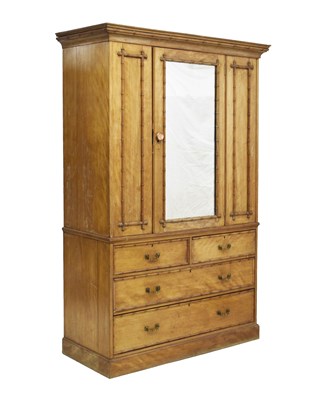 Lot 751 - Late Victorian Aesthetic period Anglo Japanese satin birch linen press or wardrobe