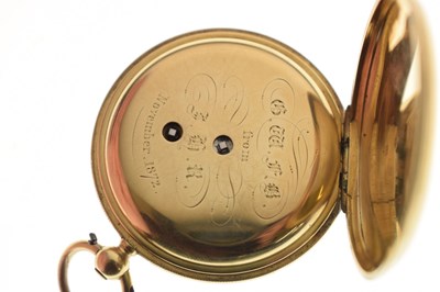 Lot 133 - Mid Victorian 18ct gold half hunter pocket watch, James McCabe, Royal Exchange