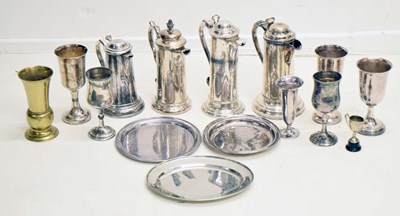 Lot 404 - Collection of silver plated flagons, plates and goblets, etc