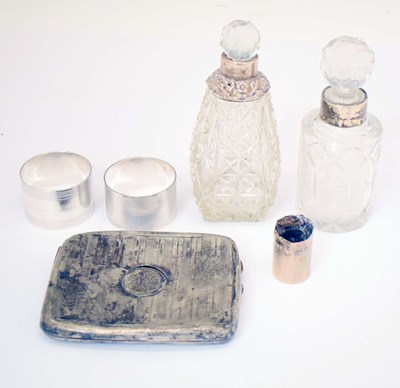 Lot 269 - Two silver napkin rings, a George V silver cigarette case, etc