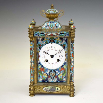 Lot 699 - Champlevé enamel mantel clock with French dial and movement