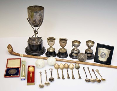 Lot 422 - Golfing Interest - Collection of memorabilia to include silver spoons, balls, trophies, etc