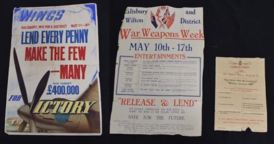 Lot 467 - Two Salisbury and Wilton District War posters, together with a Coronation office closure notice