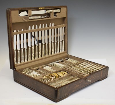 Lot 405 - Mappin & Webb oak-cased canteen of silver-plated Kings Pattern flatware