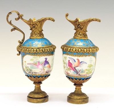 Lot 397 - Pair Sevres porcelain and ormolu ewers