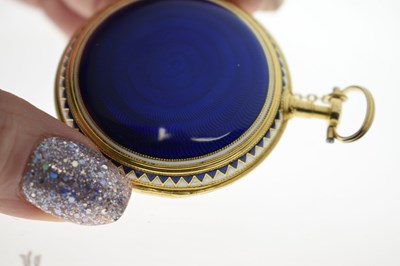 Lot 132 - Early 19th century yellow metal and enamel open face pocket watch, James Upjohn