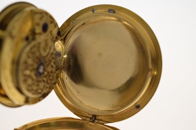 Lot 132 - Early 19th century yellow metal and enamel open face pocket watch, James Upjohn