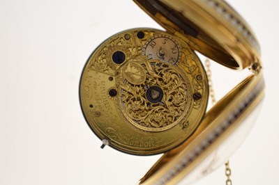 Lot 132 - Early 19th century yellow metal and enamel open face pocket watch, James Upjohn
