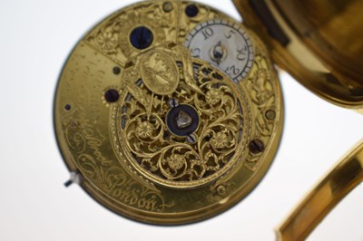 Lot 132 - Early 19th century yellow metal and enamel open face pocket watch, James Upjohn