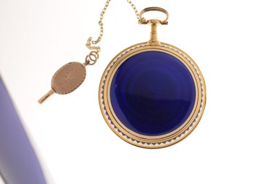 Lot 132 - Early 19th century yellow metal and enamel open face pocket watch, James Upjohn