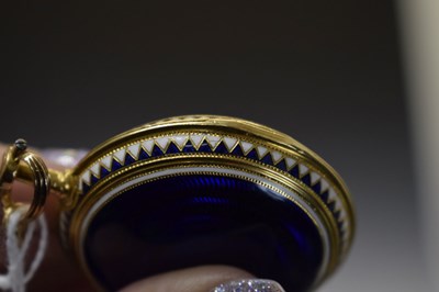 Lot 132 - Early 19th century yellow metal and enamel open face pocket watch, James Upjohn