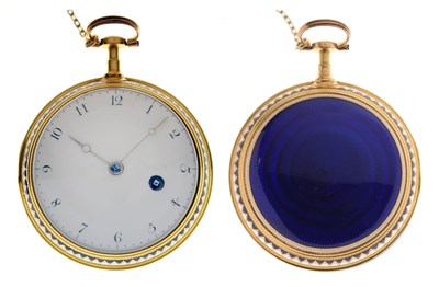 Lot 132 - Early 19th century yellow metal and enamel open face pocket watch, James Upjohn