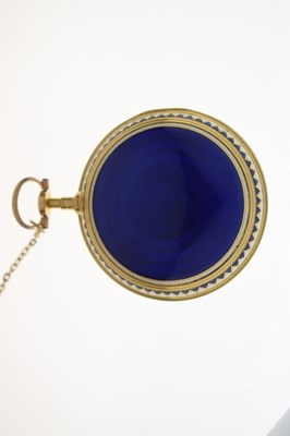 Lot 132 - Early 19th century yellow metal and enamel open face pocket watch, James Upjohn