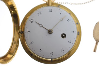 Lot 132 - Early 19th century yellow metal and enamel open face pocket watch, James Upjohn