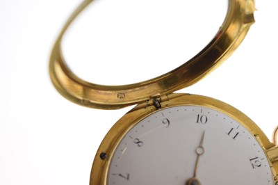 Lot 132 - Early 19th century yellow metal and enamel open face pocket watch, James Upjohn