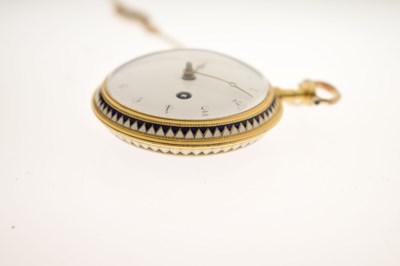 Lot 132 - Early 19th century yellow metal and enamel open face pocket watch, James Upjohn