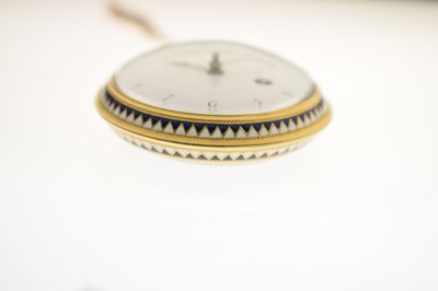 Lot 132 - Early 19th century yellow metal and enamel open face pocket watch, James Upjohn