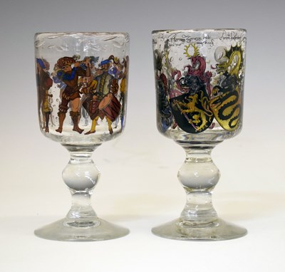 Lot 294 - Two Continental enamelled glass goblets