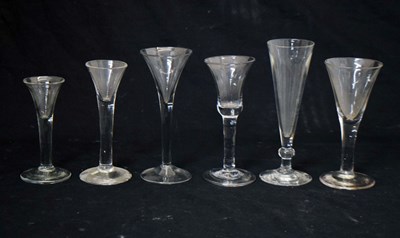 Lot 541 - Six 18th century plain stem drinking glasses