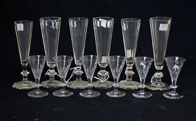 Lot 542 - Set of six glass flutes, etc
