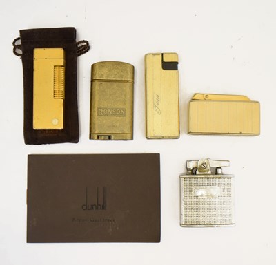 Lot 365 - Late 20th century Dunhill gold plated cigarette lighter with engine-turned decoration, etc