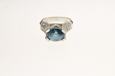 Lot 31 - 'Glacier Ice' blue zircon and diamond white metal ring