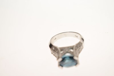Lot 31 - 'Glacier Ice' blue zircon and diamond white metal ring