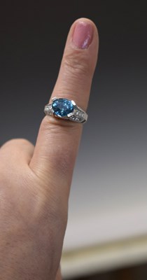 Lot 31 - 'Glacier Ice' blue zircon and diamond white metal ring
