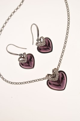 Lot Diamond 'pink' and white gold heart-shaped necklace and earring suite