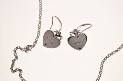 Lot Diamond 'pink' and white gold heart-shaped necklace and earring suite